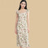 100% Mulberry Silk 19Momme Floral Square Neck Midi Nightgown with Flutter Straps