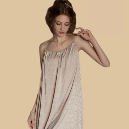 100% Mulberry Silk 19Momme Gathered Neck Spaghetti Strap Nightgown