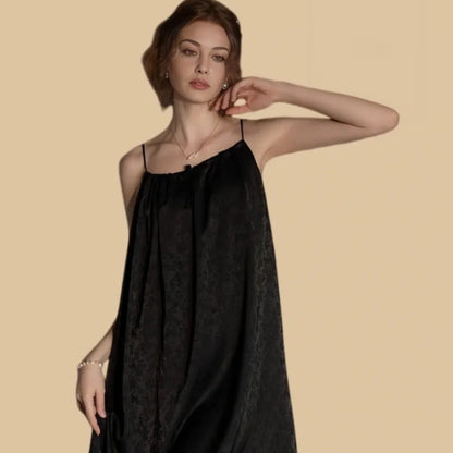 100% Mulberry Silk 19Momme Gathered Neck Spaghetti Strap Nightgown