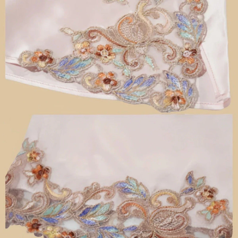 100% Mulberry Silk 19Momme Lace Nightgown &amp; Kimono Robe Set