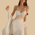 100% Mulberry Silk 19Momme Lace Padded Nightgown & Kimono Robe Set