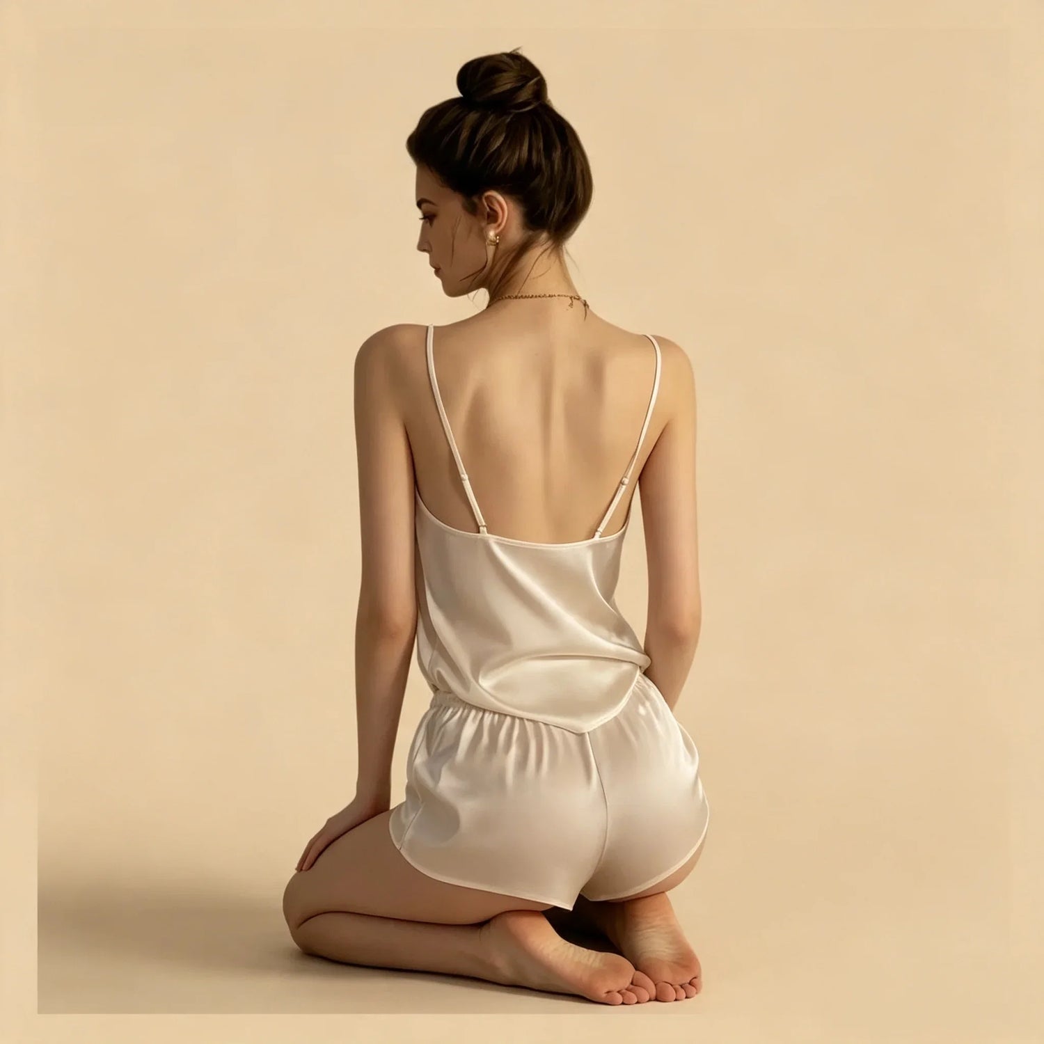 100% Mulberry Silk 19Momme Lace V-Neck Camisole Set