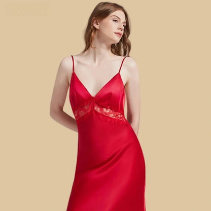 100% Mulberry Silk 19Momme Lace-Waist Nightgown with Criss-Cross Back