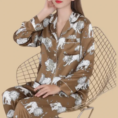 100% Mulberry Silk 19Momme Lion Print Women&