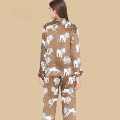 100% Mulberry Silk 19Momme Lion Print Women&