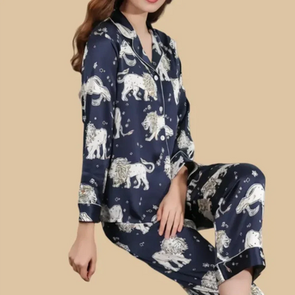 100% Mulberry Silk 19Momme Lion Print Women&