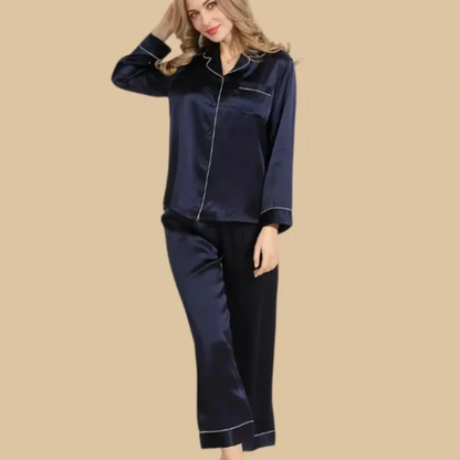 100% Mulberry Silk 19Momme Long Sleeve Button Up Women&