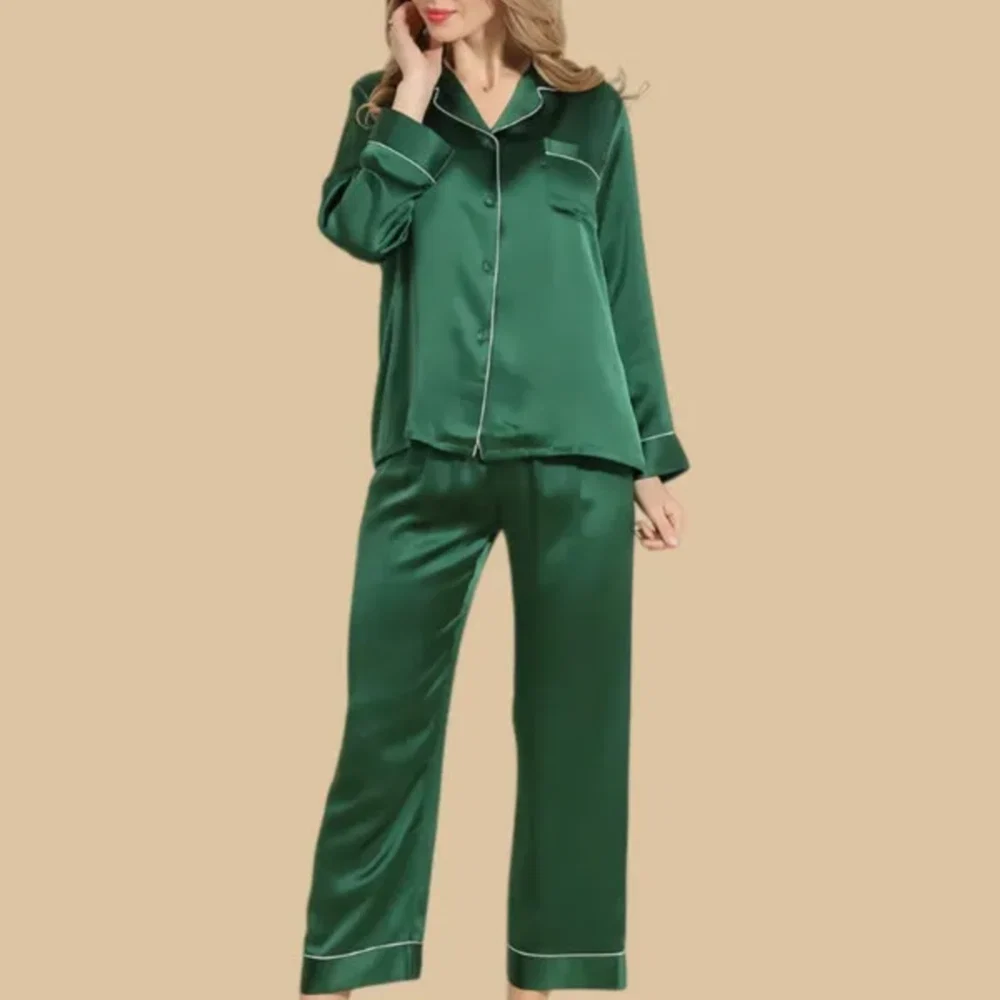 100% Mulberry Silk 19Momme Long Sleeve Button Up Women&