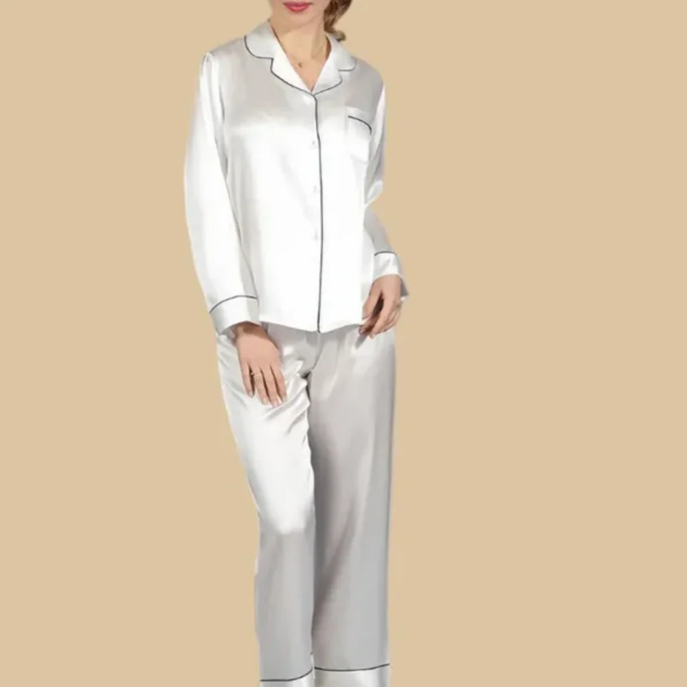 100% Mulberry Silk 19Momme Long Sleeve Button Up Women&