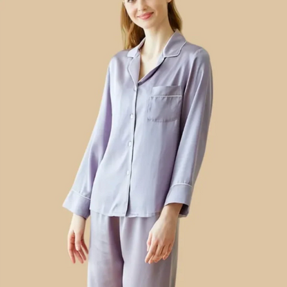 100% Mulberry Silk 19Momme Long Sleeve Button Up Women&