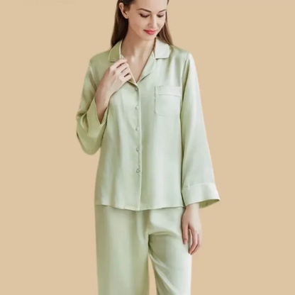100% Mulberry Silk 19Momme Long Sleeve Button Up Women&