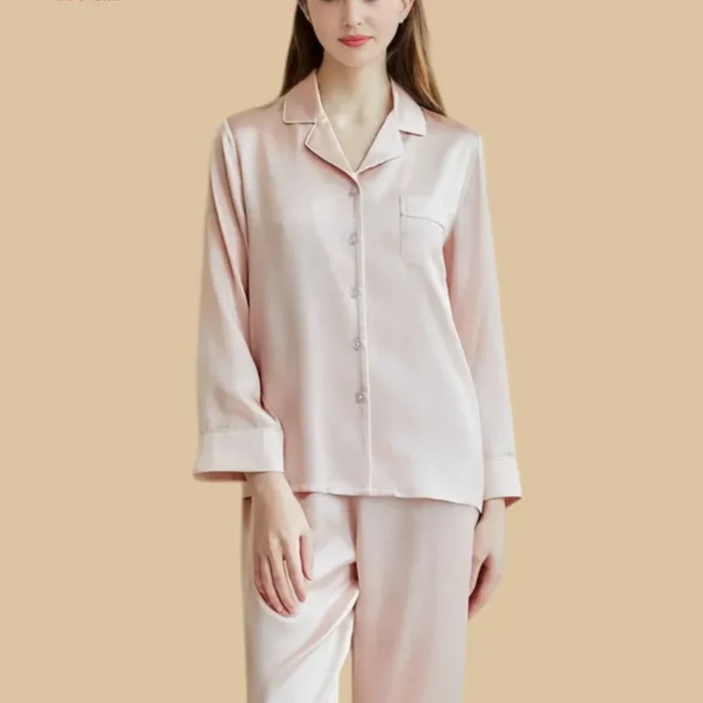 100% Mulberry Silk 19Momme Long Sleeve Button Up Women&