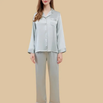100% Mulberry Silk 19Momme Long Sleeve Button Up Women&
