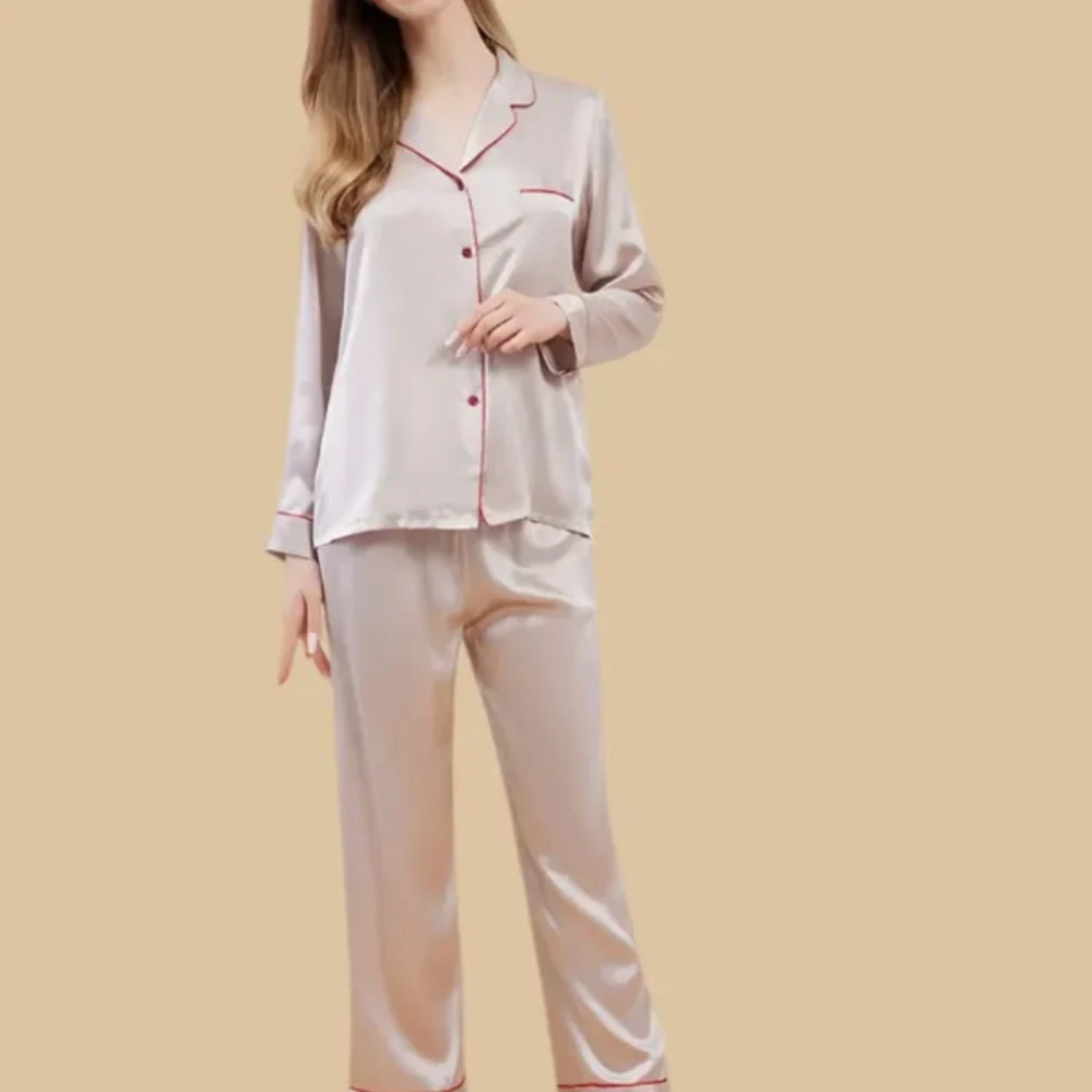 100% Mulberry Silk 19Momme Long Sleeve Button Up Women&