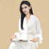 100% Mulberry Silk 19Momme Midi Kimono Robe & Nightgown with Feather-Trim Cuffs