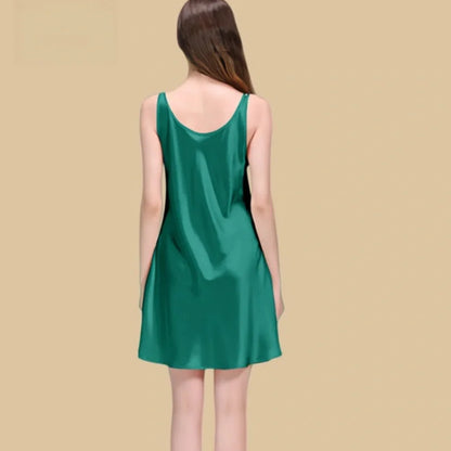 100% Mulberry Silk 19Momme Scoop Neck Short Nightgown with Double Strap Design
