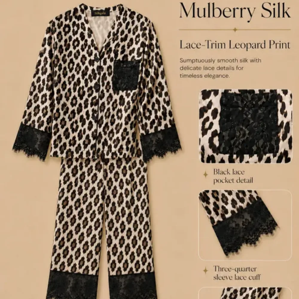 100% Mulberry Silk 19Momme Silk Leopard Print Women&