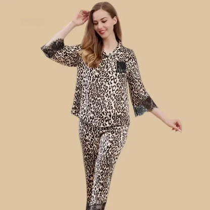 100% Mulberry Silk 19Momme Silk Leopard Print Women&