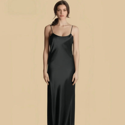 100% Mulberry Silk 19Momme Spaghetti Strap Full Nightgown with Backless Design