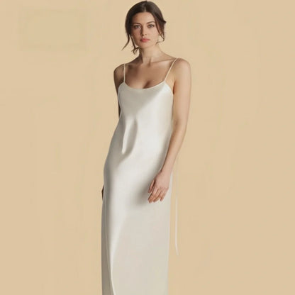 100% Mulberry Silk 19Momme Spaghetti Strap Full Nightgown with Backless Design