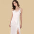 100% Mulberry Silk 19Momme Spaghetti Strap Midi Nightgown with Lace Trim V-neck and Side Slit