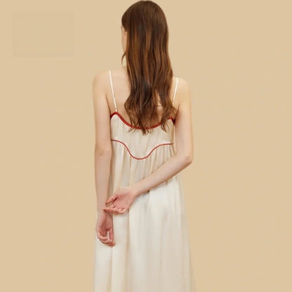 100% Mulberry Silk 19Momme Spaghetti Strap V-Neck Midi Nightgown