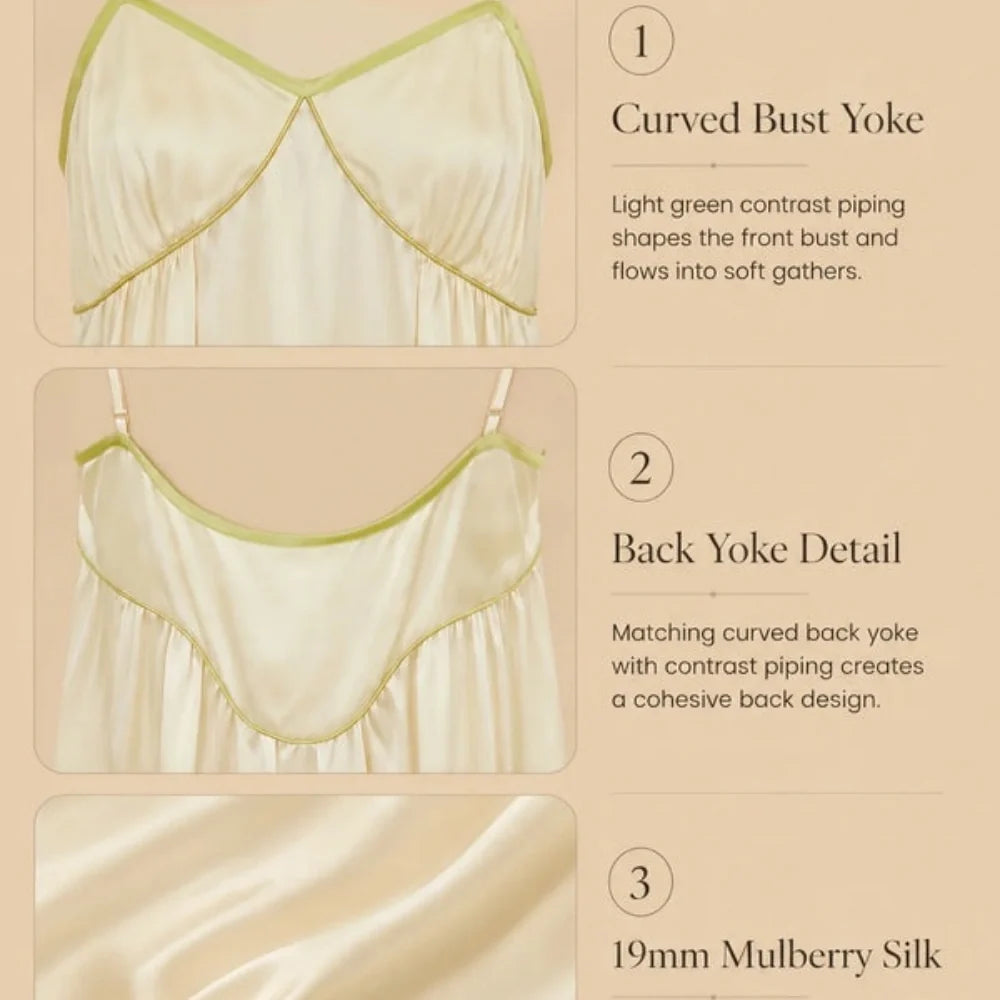 100% Mulberry Silk 19Momme Spaghetti Strap V-Neck Midi Nightgown