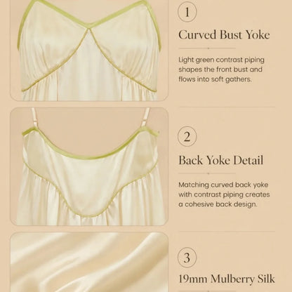 100% Mulberry Silk 19Momme Spaghetti Strap V-Neck Midi Nightgown