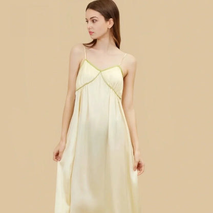 100% Mulberry Silk 19Momme Spaghetti Strap V-Neck Midi Nightgown