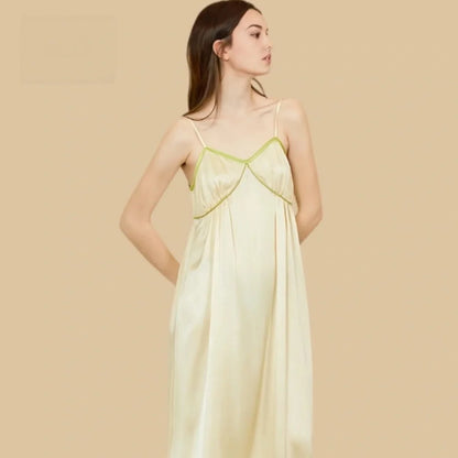 100% Mulberry Silk 19Momme Spaghetti Strap V-Neck Midi Nightgown