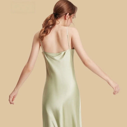 100% Mulberry Silk 19Momme Spaghetti Strap V-Neck Midi Nightgown