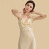 100% Mulberry Silk 19Momme Spaghetti Strap V-neck Nightgown with Drawstring Bust Design