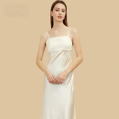 100% Mulberry Silk 19Momme Square-Neck Nightgown with Double Straps and Smocked Back