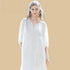 100% Mulberry Silk 19Momme Three-quarters Sleeve Lace V-Neck White Midi Nightgown