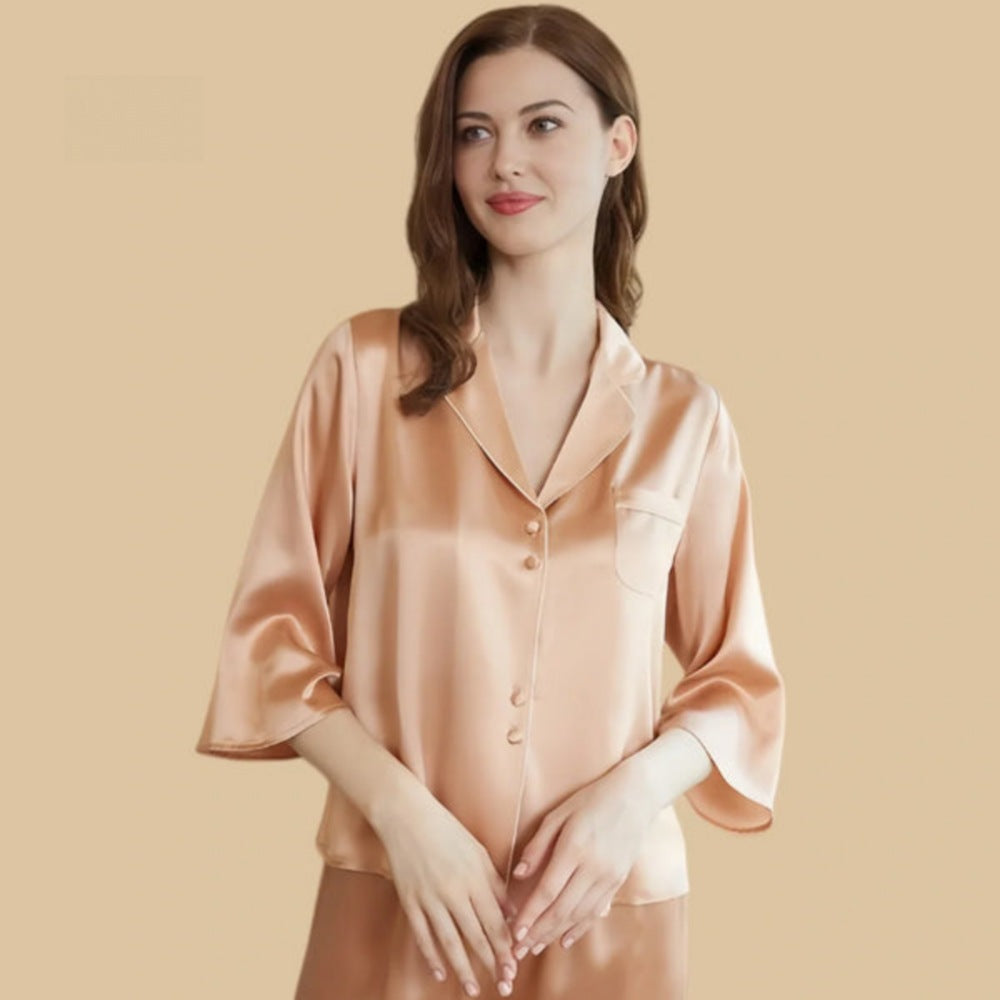 100% Mulberry Silk 19Momme Three-quarters Sleeve Women&