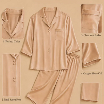 100% Mulberry Silk 19Momme Three-quarters Sleeve Women&