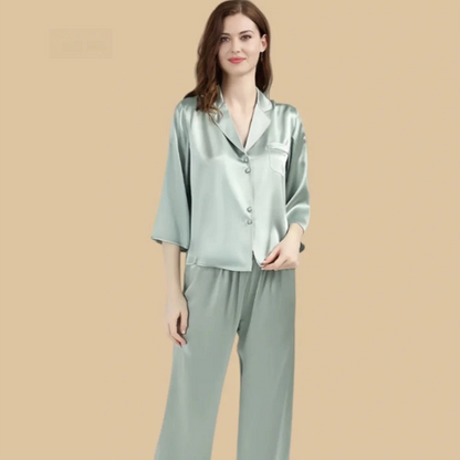 100% Mulberry Silk 19Momme Three-quarters Sleeve Women&