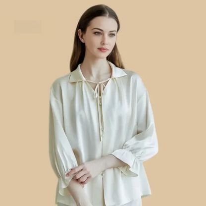 100% Mulberry Silk 19Momme Tie-Neck Women&