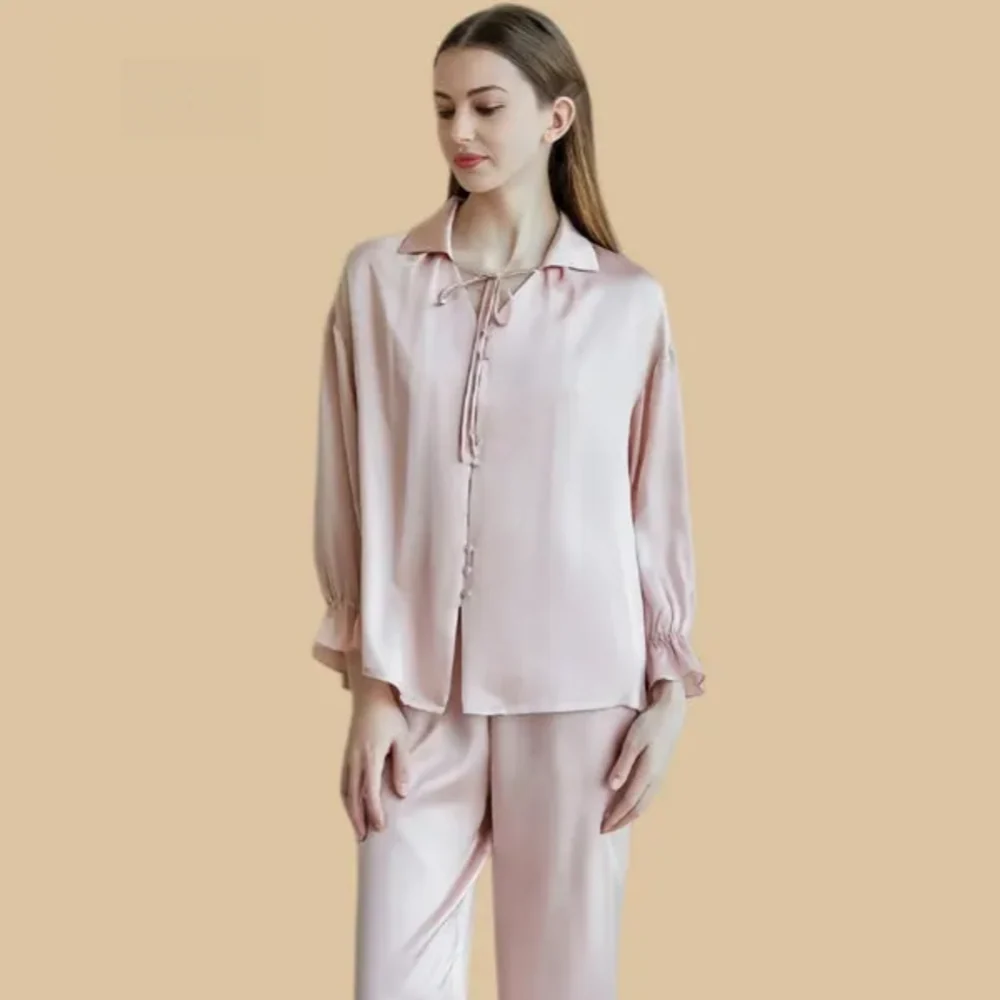 100% Mulberry Silk 19Momme Tie-Neck Women&