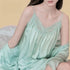 100% Mulberry Silk 19Momme V-Neck Midi Nightgown & Robe with Lace Design