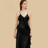 100% Mulberry Silk 19Momme V-Neck Spaghetti Strap Nightgown with Cascading Side Ruffle