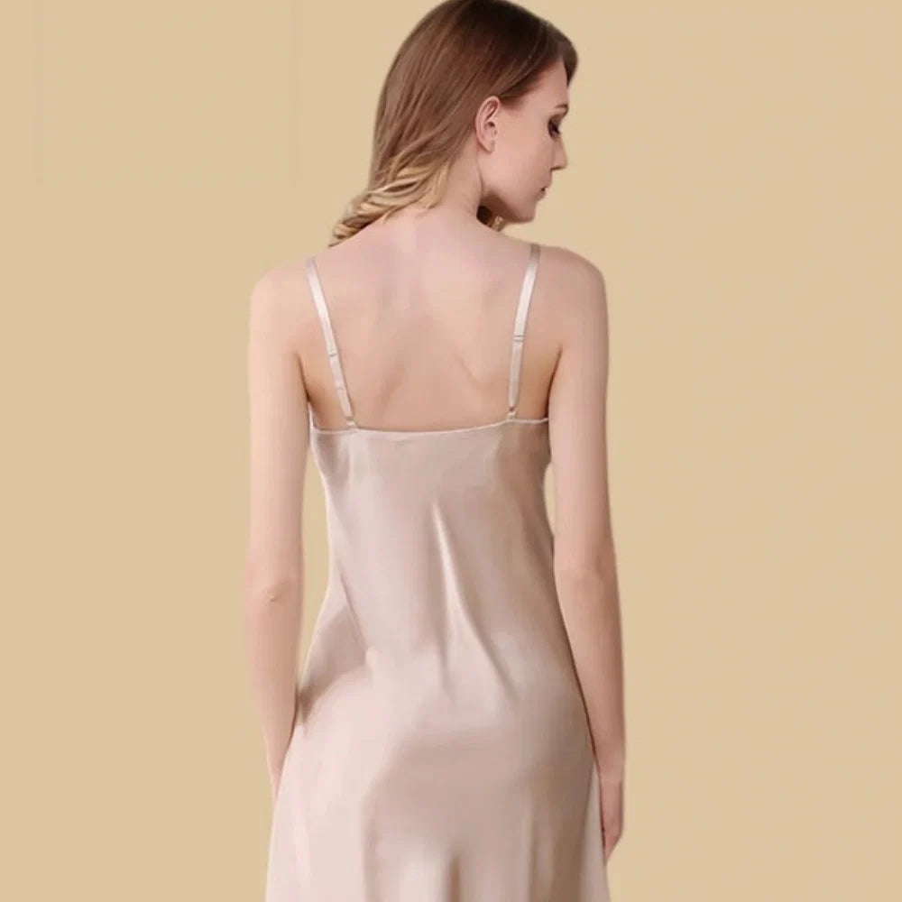 100% Mulberry Silk 19Momme V-Neck Spaghetti Strap Short Nightgown