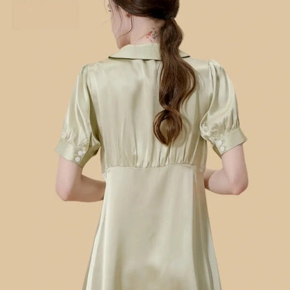 100% Mulberry Silk 19Momme Wide Collar Short Nightgown with Empire Waist