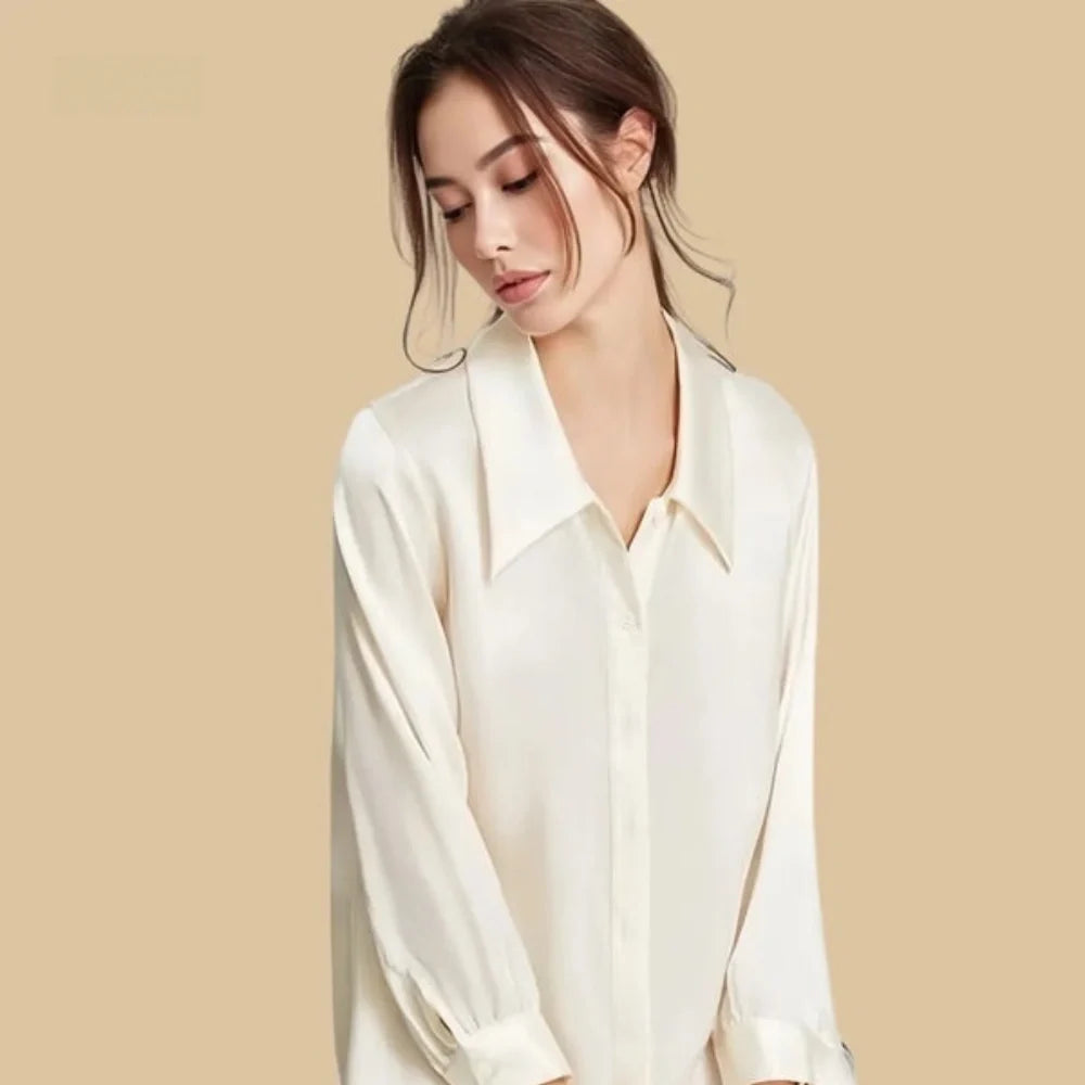 100% Mulberry Silk 19Momme Women Button Up Nightshirt with High-Low Hem