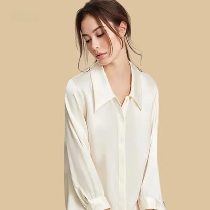 100% Mulberry Silk 19Momme Women Button Up Nightshirt with High-Low Hem