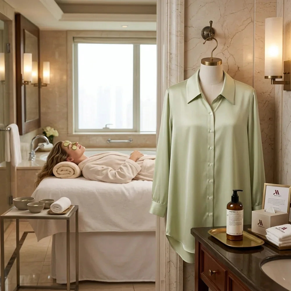 100% Mulberry Silk 19Momme Women Button Up Nightshirt with High-Low Hem