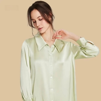 100% Mulberry Silk 19Momme Women Button Up Nightshirt with High-Low Hem
