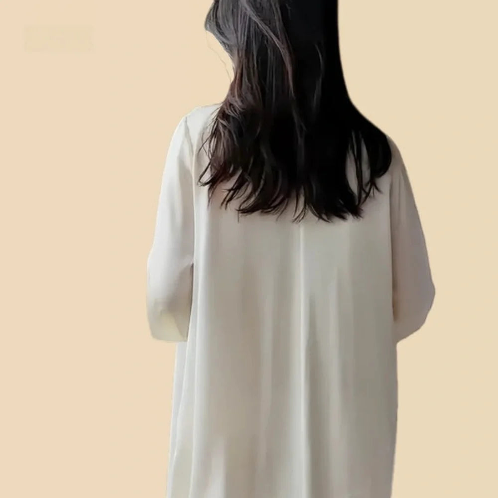 100% Mulberry Silk 19Momme Women Button Up Nightshirt with High-Low Hem