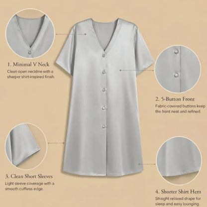 100% Mulberry Silk 19Momme Women V-Neck Short Nightshirt