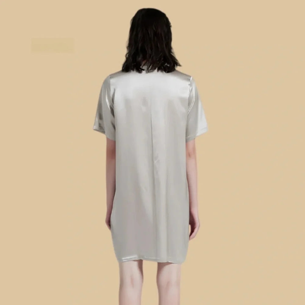 100% Mulberry Silk 19Momme Women V-Neck Short Nightshirt